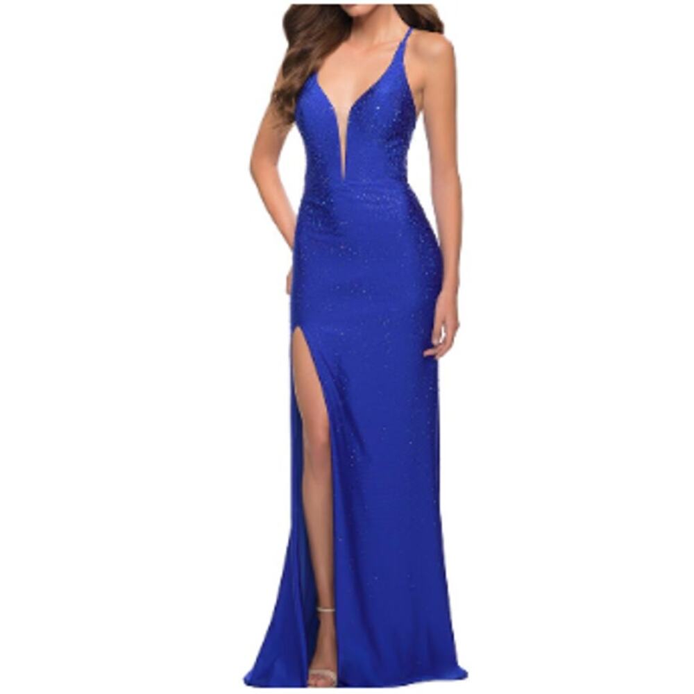 La Femme Royal Blue Jersey Gown Dress Size 8